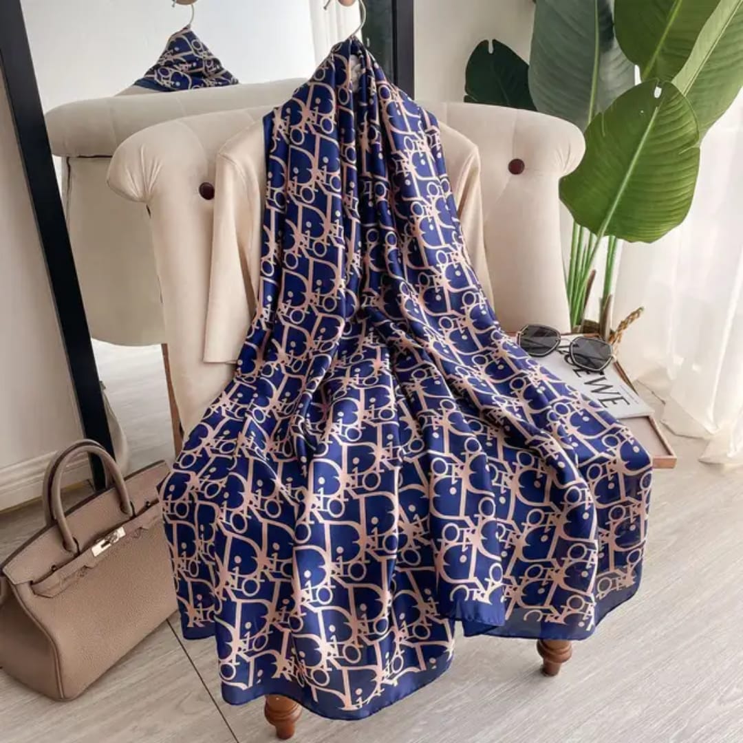 Royal Blue Designer Satin Silk Scarf