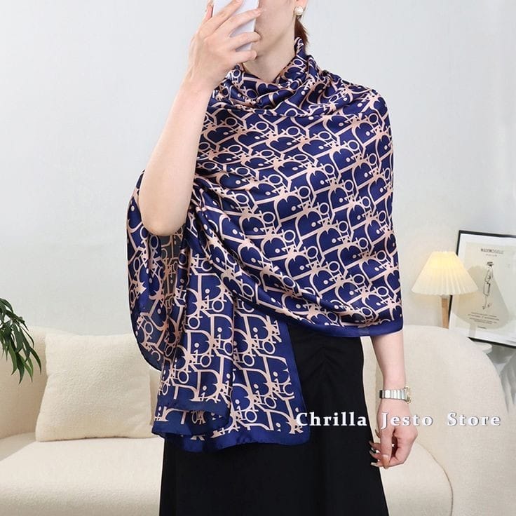 Royal Blue Designer Satin Silk Scarf