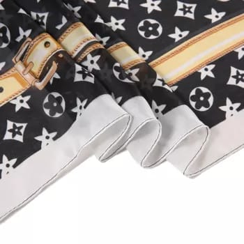 Luxe Black & White Gold Chain Print Silk Scarf