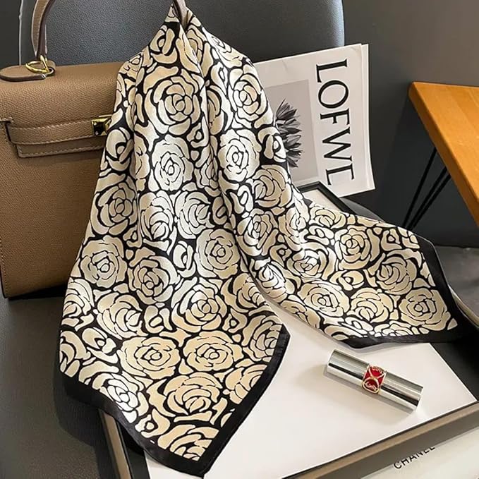 Elegant Floral Print Chiffon Scarf – Black & White