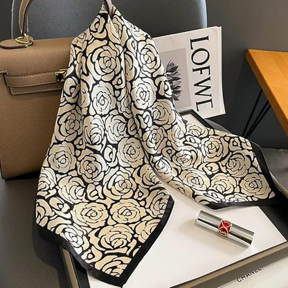 Elegant Floral Print Chiffon Scarf – Black & White