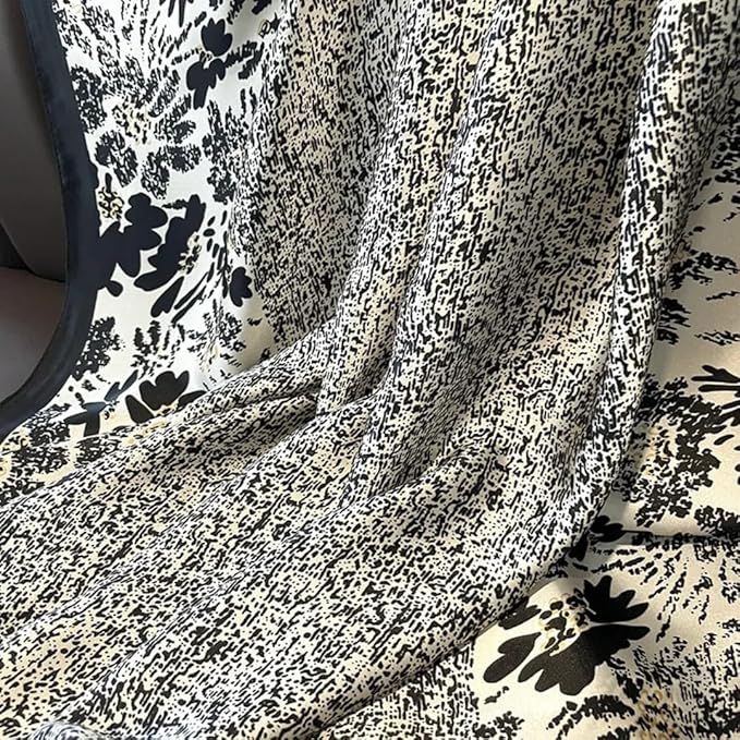 Classic Abstract Floral Satin Scarf – Black & White