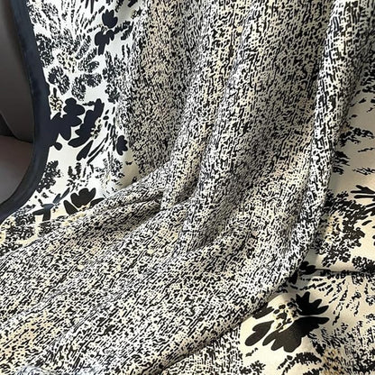 Classic Abstract Floral Satin Scarf – Black & White