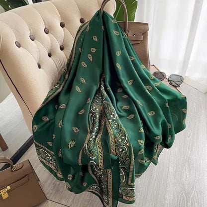 Elegant Green Paisley Silk Satin Scarf