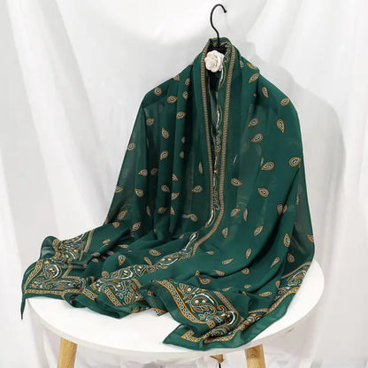 Elegant Green Paisley Silk Satin Scarf
